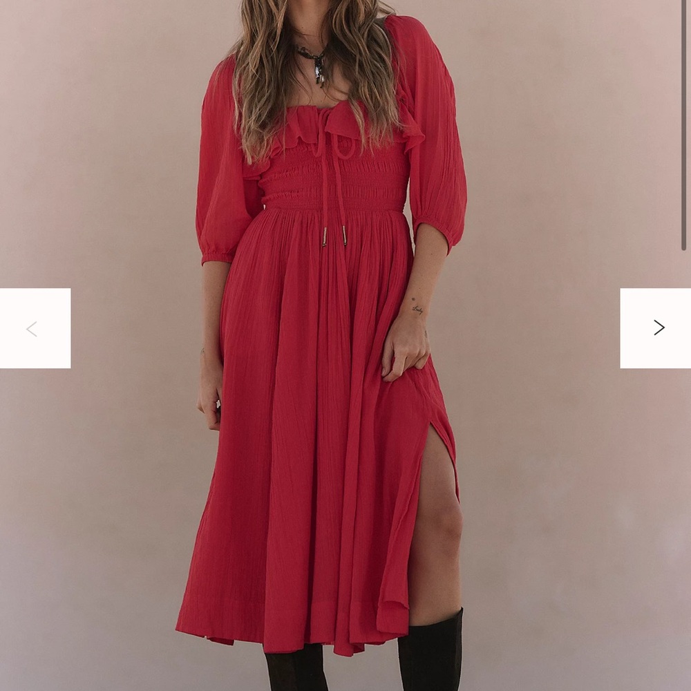 Free People Oasis Vibrant Red Midi Dress